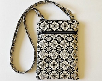 Mini Floral Cotton Crossbody Bag: Double Zipper Cell Phone Bag, Handmade, 50 x 2 Selections