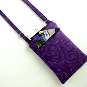 Mini Crossbody Bag, Cell Phone Bag, Zipper Bag, Lightweight Cross body Bag, Everyday Bag, Travel Bag, Shoulder Bag, Gift for Friend, Purple