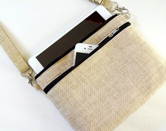 Large Cotton Crossbody Cell Phone Bag, Lightweight Travel Shoulder Bag, Adjustable Strap, Everyday Purse