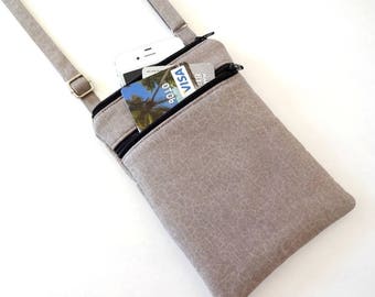 Mini Crossbody Bag, Cell Phone Cross body Bag, Zipper Bag, Lightweight Bag, Everyday Bag, Travel Bag, Shoulder Bag, Gift for Friend, Tan