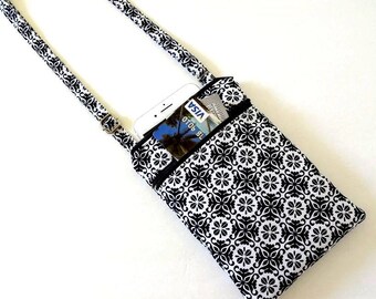 Mini Cotton Crossbody Bag: Double Zipper Cell Phone Purse, Medallion Black, 50 x 2 Selections