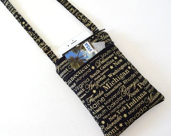 Cotton Mini Crossbody Bag, Double Zipper Cell Phone Bag, Adjustable Strap, Everyday Purse, Lightweight