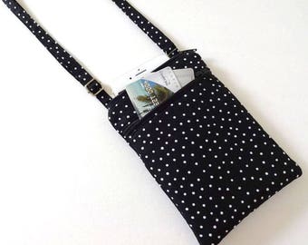 Mini Cotton Crossbody Bag, Double Zipper Cell Phone Purse, Adjustable Strap, Everyday Purse, Lightweight