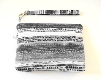 Bolso de mano de algodón teñido anudado negro: bolso para celular con doble cremallera, billetera de viaje, bolso de diario