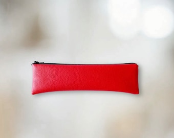 Faux Leather Zipper Pouch | Slim Pencil Case, Cosmetic Bag