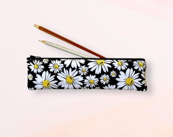 Estuche con cremallera de algodón Daisy: Estuche fino para brochas de maquillaje o lápices, 2 tamaños, 51 opciones