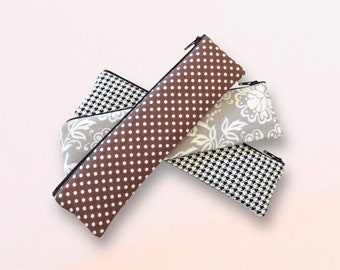 Estuche de algodón floral con cremallera, estuche fino para lápices, porta brochas de maquillaje, bolso largo con cremallera