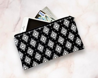 Geometric Black Cotton Zipper Pouch: Cell Phone Bag, Eyeglasses Bag, 51 x 2 Selections