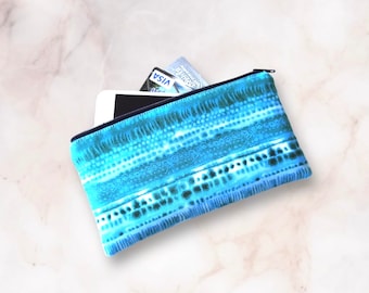 Tie Dye Turquoise Cotton Zipper Pouch, iPhone Bag, Eyeglasses Case