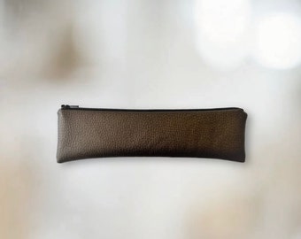 Faux Leather Pencil Case, Slim Cosmetic Bag, Makeup Brush Holder