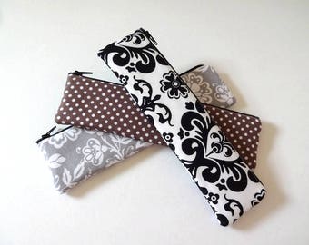 Estuche de algodón con cremallera floral: Estuche fino para pinceles de maquillaje o lápices, 2 tamaños, 50 opciones