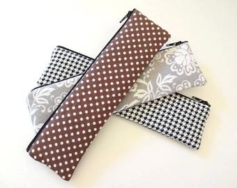 Makeup Brush Holder, Slim Pencil Case, Small Cosmetic Bag, Makeup Bag, Pencil Pouch, Long Zipper Pouch - 50x2 Selections, Floral, Flower,Dot