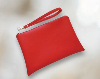 Red Faux Leather iPad mini Wristlet Clutch, Cosmetic Bag