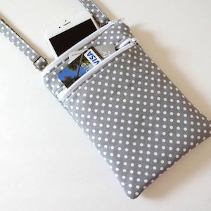 Mini Crossbody Bag, Cell Phone Bag, Zipper Bag, Lightweight Crossbody Bag, Everyday Bag, Travel Bag, Shoulder Bag, Gift for Friend, Dot Gray