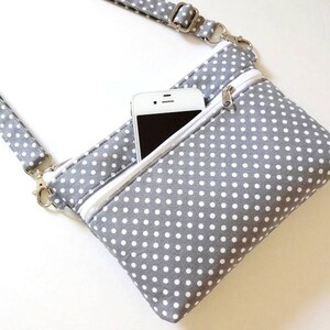 Small Crossbody Bag, Cell Phone Bag, Lightweight Zipper Bag, Everyday Bag, Travel Bag, Shoulder Bag, Useful Gift for Friend, Dot, Gray Bag