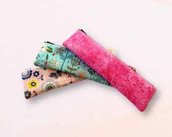 Estuche de algodón floral con cremallera, estuche fino para lápices, neceser