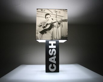 Handmade ‘Johnny Cash’ Lamp + Album Cover Shade - Ring of Fire, Walk the Line, Folsom Prison Blues, San Quentin