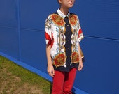 Vintage 80s // short-sleeved shirt // royal & chains print // sailor style // boho // rare // oversize