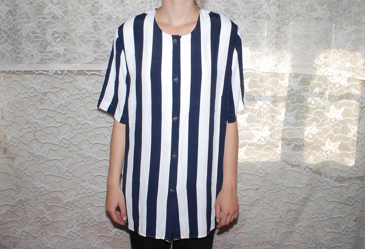 blue white vertical striped shirt