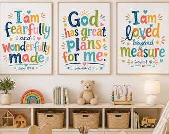Christian Kids Wall Art | Bible Verse Nursery Prints | Colorful Playroom Decor | Scripture Nursery Wall Art | Faith Art