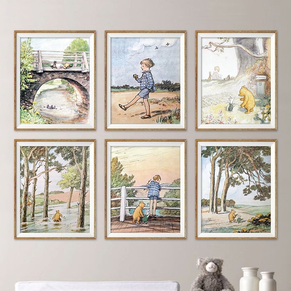 Classic Winnie the Pooh Nursery Art Prints, Set of 6