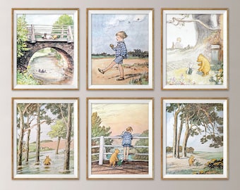 Arte clásico de guardería Pooh. Impresiones de arte clásicas de Pooh. Ilustración clásica de Pooh. Arte de Winnie the Pooh. Decoración de Pooh. Winnie the Pooh clásico.