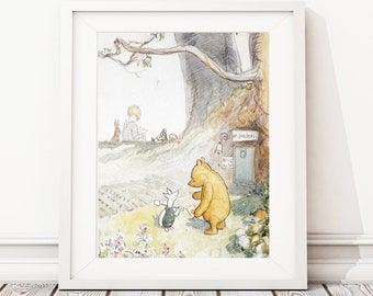 Winnie the Pooh Nursery Art Print, Classic Pooh Baby Decor