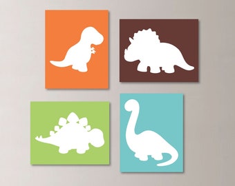 Dinosaur Print Set of 4. Dinosaur Nursery Decor. Dinosaur Nursery Prints. Dinosaur Bedroom Decor Art. Boy Nursery Decor. Boy Nursery Art.