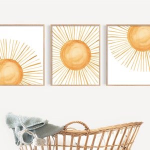 Boho Sun Nursery Wall Art, Set of 3 Prints, Boho Sunshine Prints, Gender Neutral Nursery Decor, Boho Nursery Decor, Boho Wall Art, Sun Decor