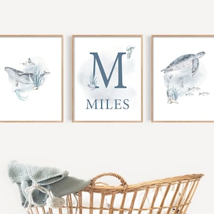 Nautical Nursery Print Set, Ocean Animals, Watercolor Art