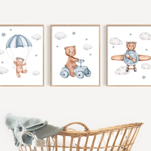 Teddy Bear Nursery Prints, Bear Nursery Decor, Boy Nursery Decor, Nursery Wall Art, Animal Nursery Wall Art Prints, Transportation Nursery
