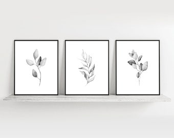 Black and White Art, Botanical Print Set, Living Room Wall Art, Plant Posters, Leaf Prints, Bedroom Wall Decor, Botanical Wall Art Prints