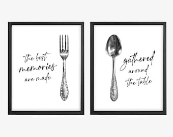 Farmhouse Kitchen Prints | Watercolor Fork & Spoon Wall Art