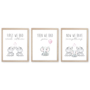 Watercolor Baby Girl Elephant Nursery Wall Decor, Nursery Decor, Elephant Nursery Print, First We Had Each Other, Nursery Prints, Minimalist