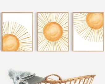 Boho Sun Nursery Wall Art, Set of 3 Prints, Boho Sunshine Prints, Gender Neutral Nursery Decor, Boho Nursery Decor, Boho Wall Art, Sun Decor