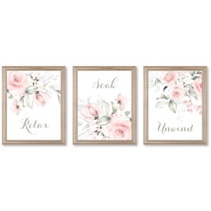 Watercolor Flowers Bathroom Art. Relax Soak Unwind, Farmhouse Bathroom Decor. Bathroom Wall Art. Bathroom Prints. Flower Art. Flower Prints.
