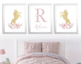 Personalized Unicorn Print Set. Unicorn Nursery Decor. Girl Nursery Wall Decor. Girls Bedroom Prints. Girls Bedroom Decor. Unicorn Wall Art.