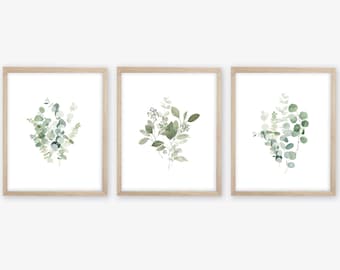 Watercolor Eucalyptus Botanical Print Set - Farmhouse Wall Art