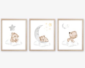Teddy Bear Nursery Prints, Watercolor Bear Wall Art