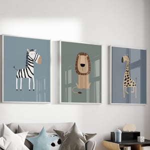 Safari Animal Art, Safari Animals Prints, Safari Animals Nursery Prints, Boho Nursery Decor Boy, Sage Green Nursery Print, Jungle Animals