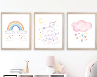 Personalized Unicorn Nursery Decor. Girl Nursery Wall Decor. Girls Bedroom Prints. Girls Bedroom Decor. Unicorn Prints. Unicorn Wall Art.