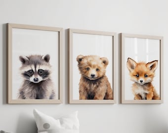 Watercolor Woodland Animal Prints, Nursery Decor Set