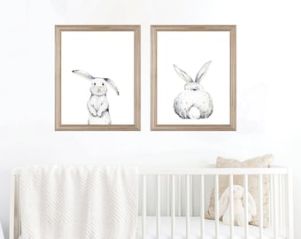 Bunny Nursery Art Prints, Woodland Animal Decor