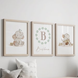 Safari Animal Wall Art, Safari Animal Nursery Decor, Watercolor Elephant Print, Baby Animal Prints, Boho Animal Baby Nursery, Gender Neutral