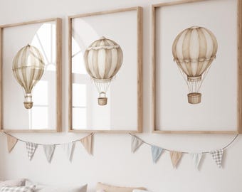 Gender Neutral Hot Air Balloon Nursery Prints Set of 3