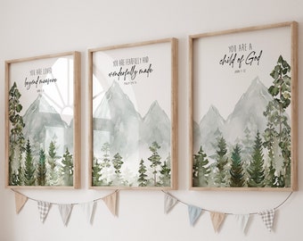 Mountain Nursery Decor, Forest Wall Art, Woodland Nursery, Forest nursery Art, Christian Nursery Decor, Scripture Wall Art, Bible Verse Art