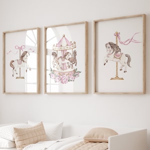 Carousel Horse Nursery Art, Girl Nursery Decor, Blush Pink Nursery Prints, Horse Nursery Wall Art, Animal Nursery Art Prints, Baby Shower