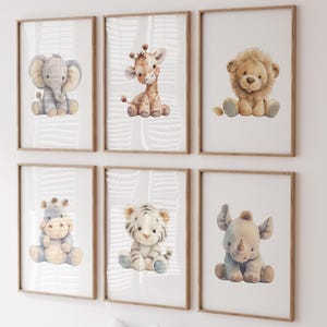 Watercolor Plush Animal Prints, Gender Neutral Prints, Safari Animal Nursery Prints, Gender Neutral Nursery Wall Art, Safari Nursery Decor