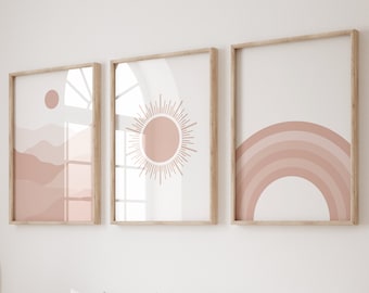 Rainbow Nursery Prints, Boho Abstract Art, Blush Pink Decor
