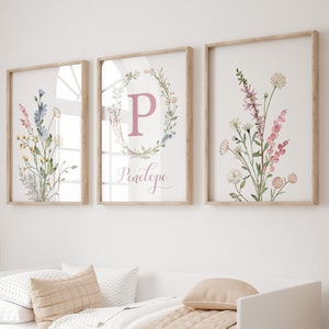 Custom Watercolor Wildflowers Nursery Decor, Botanical Prints, Personalized nursery art